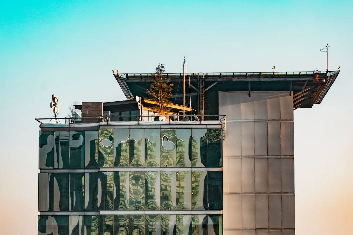 Completed corporate building elevation view