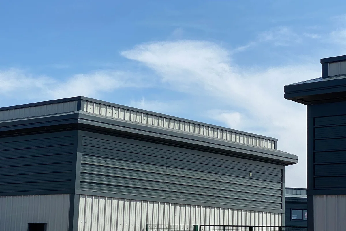 Completed industrial warehouse and site frontage